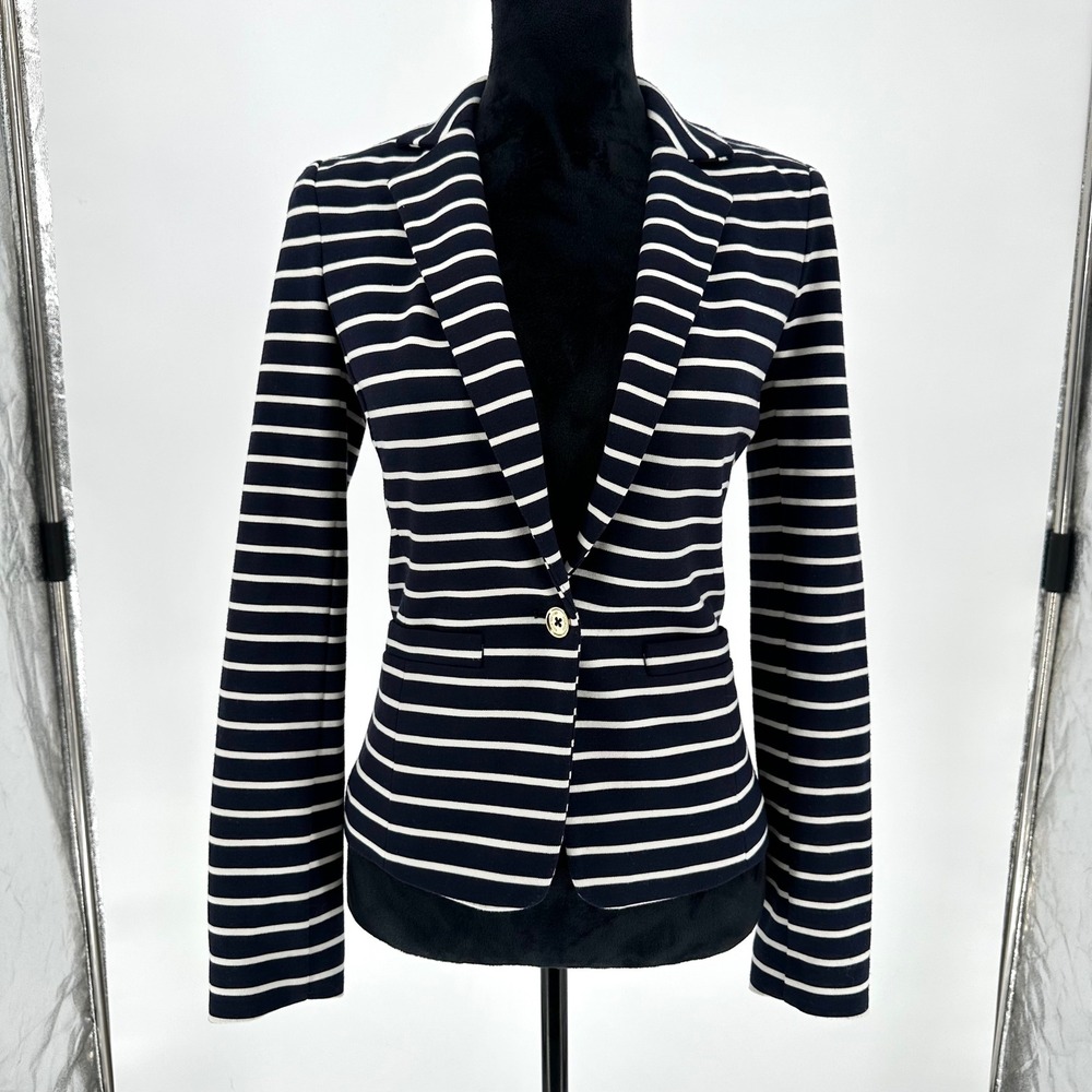 Michael Kors Navy‎ Blue White Striped Blazer Jacket Chic Business Office Work 2